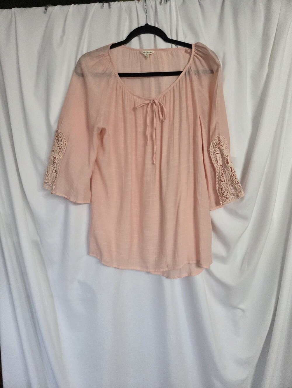 Messini Crochet-Sleeve Peasant Sheer Blouse Size M